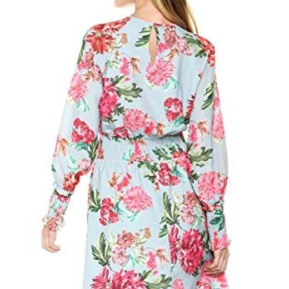 Beautiful Floral Waist Long Sleeve Mini Dress Sz L - Picture 2 of 3